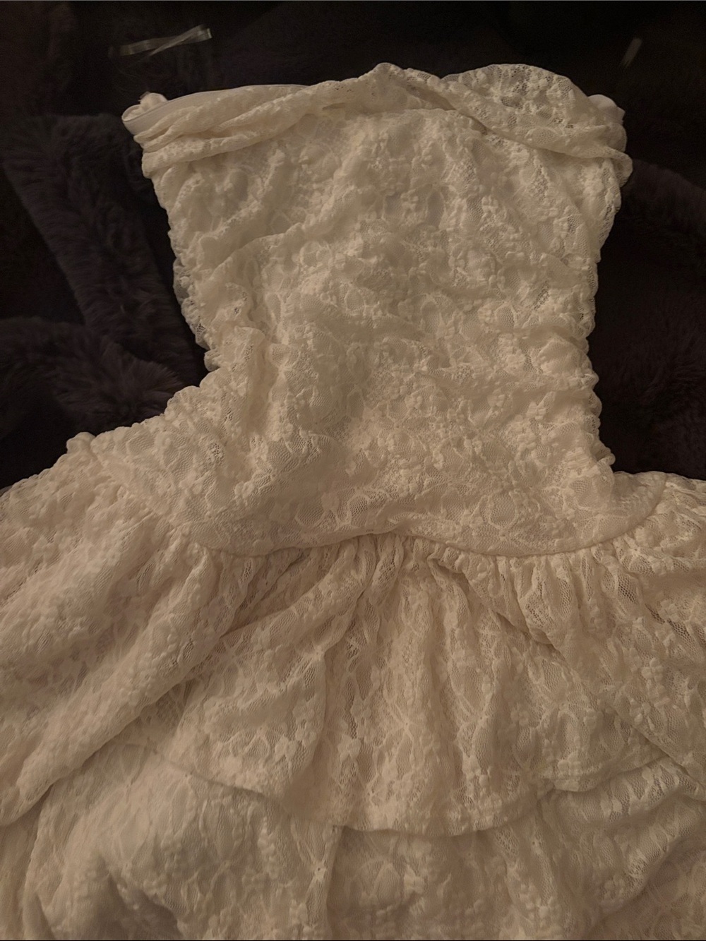 Strapless Cream Lace Mini Dress - Feminine Tiered Skirt